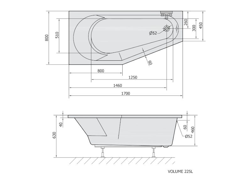 TIGRA L asymetrická vana 170x80x46cm, černá mat 90111.21
