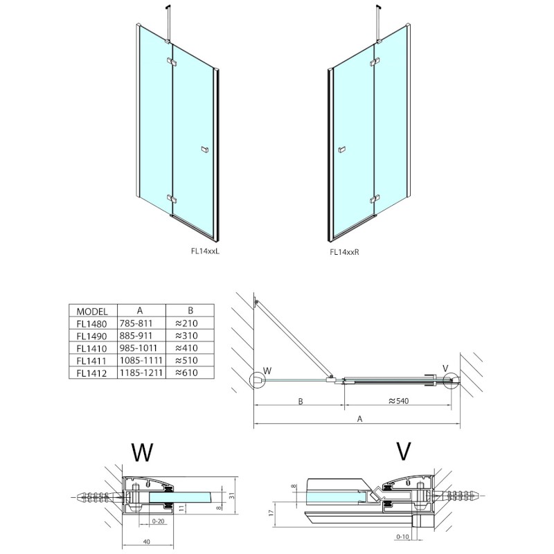 FORTIS sprchové dveře do niky 1000mm, čiré sklo, pravé FL1410R