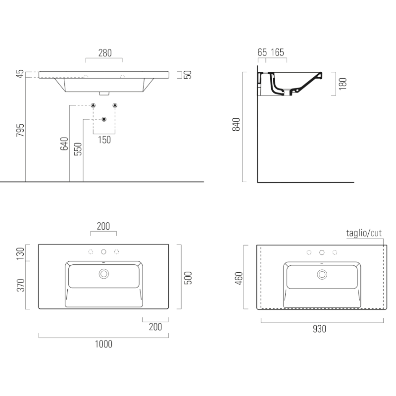 NORM keramické umyvadlo 100x50cm, bez otvoru, bílá ExtraGlaze 8633011