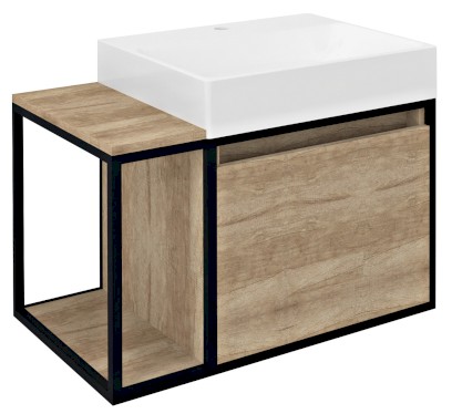 SKARA umyvadlová skříňka 80x49,5x46,5cm, černá mat/dub Alabama CG003-2222