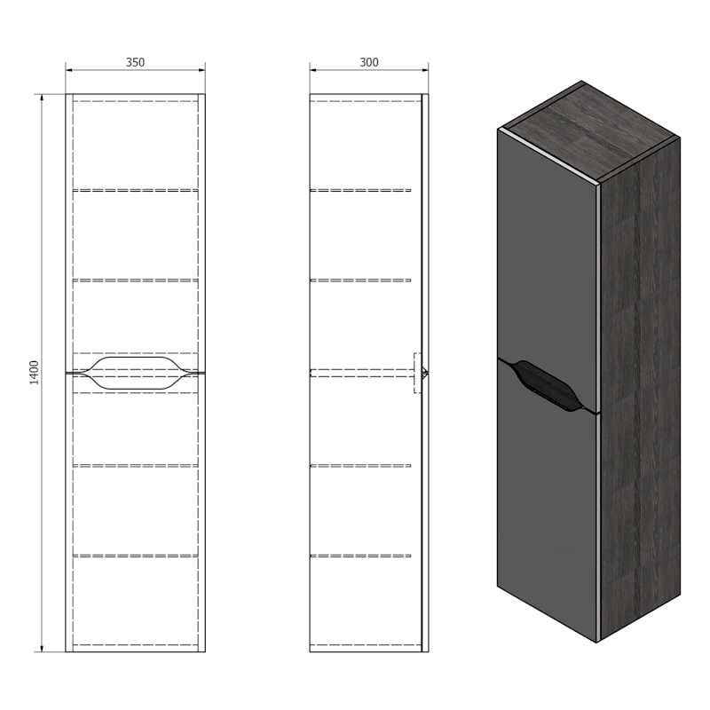 WAVE skříňka vysoká 35x140x30cm, levá/pravá, bílá/dub cuneo WA245-3025