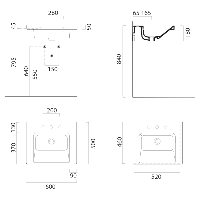 NORM keramické umyvadlo 60x50cm, BEZ OTVORU, bílá ExtraGlaze 8635011