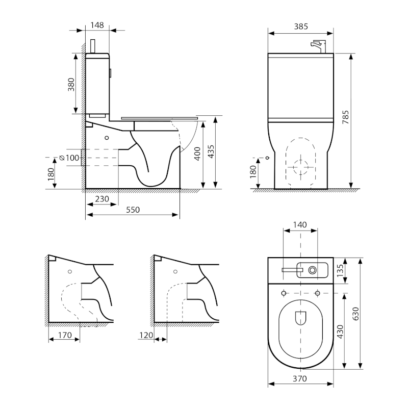 JALTA HYGIE WC kombi s umývátkem, Rimless, spodní/zadní odpad, bílá PB103H