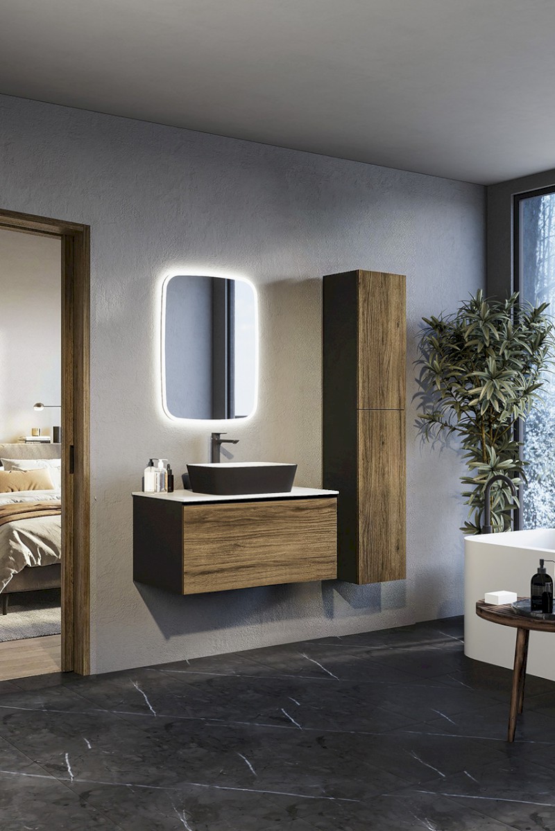 LOREA umyvadlová skříňka 90x44x51,2cm, 1x zásuvka, dub collingwood/černá mat LE090-1935