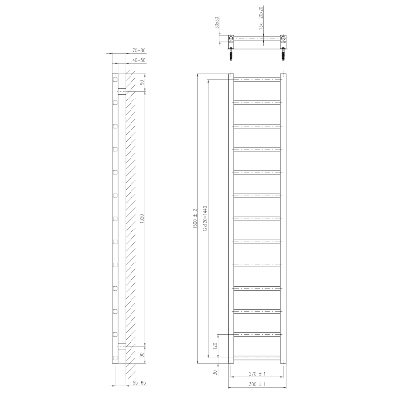 METRO LIGHT otopné těleso 300x1500 mm, černá mat IR446TB