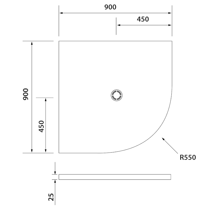 FLEXIA vanička z litého mramoru čtvrtkruh, s možností úpravy rozměru, 90x90cm, R550 91181