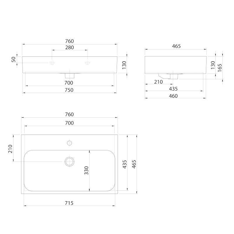 TORIDI keramické umyvadlo 76x46,5cm, černá mat TU0226B