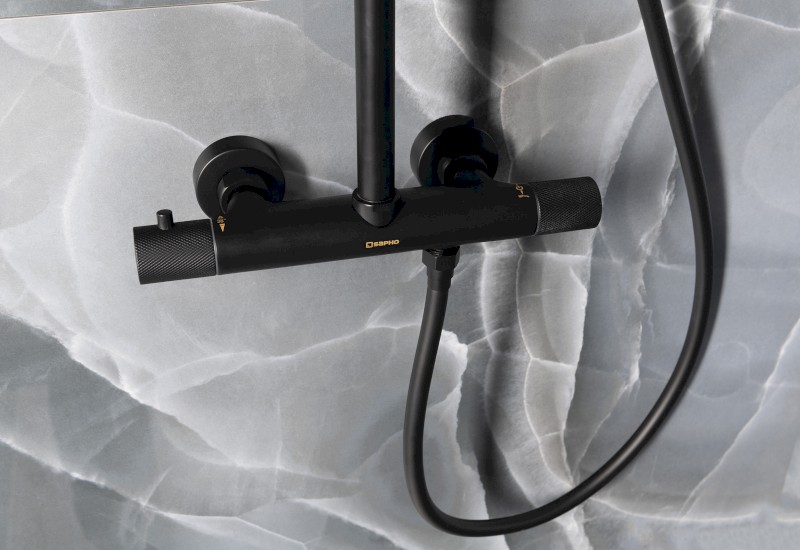 SOLARIS sprchový sloup s termostatickou baterií, černá mat WD139B