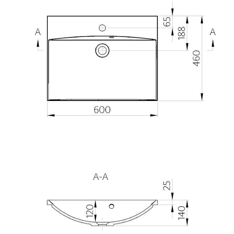 MARIA umyvadlo, litý mramor, 60x46cm, bílá MA060