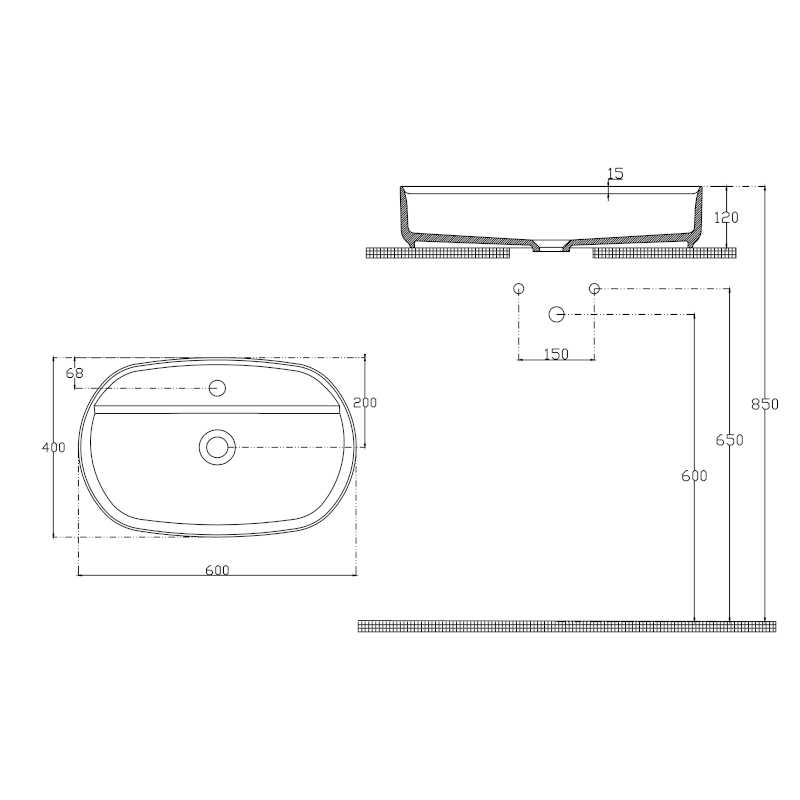 INFINITY OVAL keramické umyvadlo na desku, 60x40cm, černá mat 10NF65060-2N