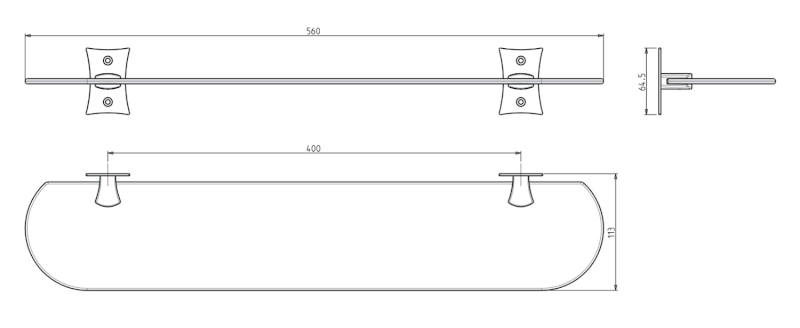 REBECCA skleněná police 560mm, černá CC015