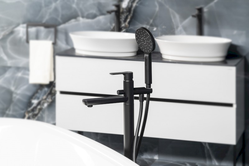 PAX vanová baterie s připojením do podlahy, černá mat XA21/15