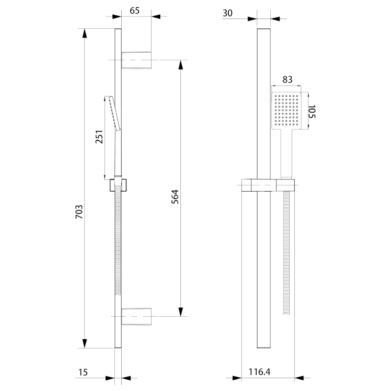 Sprchová souprava hranatá, posuvný držák 700mm, černá mat SC615