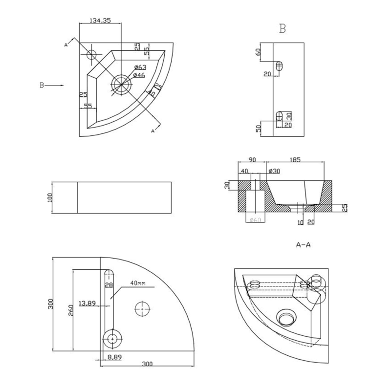 BLOK kamenné umývátko rohové 30x30cm, antracit 2401-30