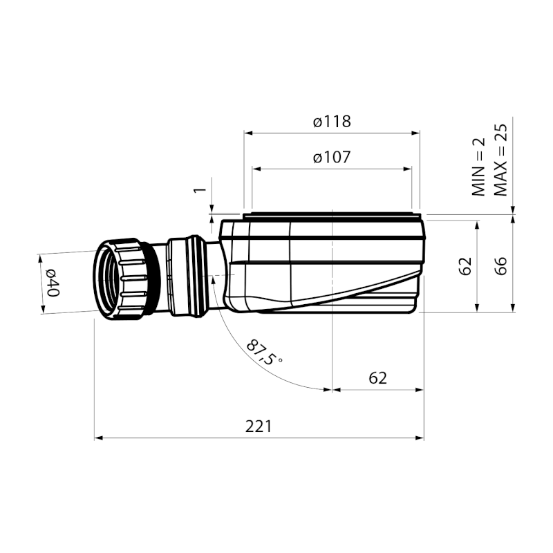 GELCO vaničkový sifon, průměr 90mm, DN40, nízký, pro vaničky s krytem SN90
