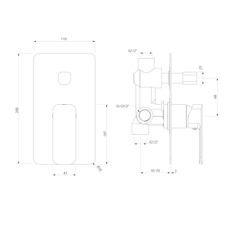 SPY podomítková sprchová baterie, 2 výstupy, otočný přepínač, chrom PY43
