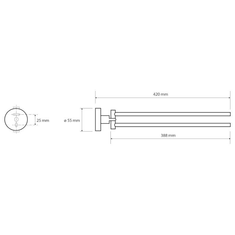 X-ROUND dvojitý držák ručníků otočný 420mm, černá mat XR405B