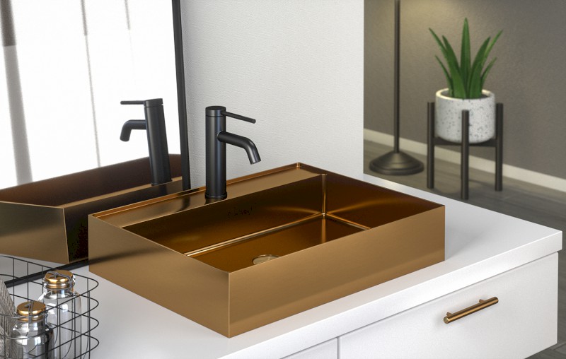 AURUM nerezové nástěnné umyvadlo, 55x42cm, včetně výpusti, měď mat AU302