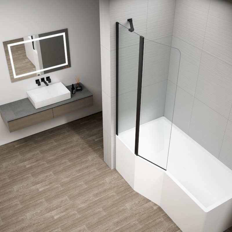 ROTA BLACK vanová zástěna otočná s pevnou stěnou 900mm, čiré sklo FB920