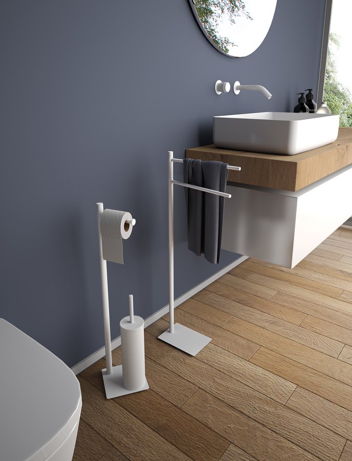 TRILLY stojan s držákem ručníků, hranatý, bílá mat TR3122