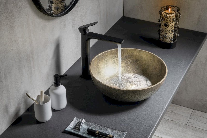 FORMIGO betonové umyvadlo na desku, Ø 39cm, zlato mat FG318