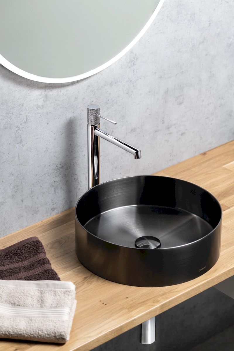 AURUM nerezové umyvadlo na desku, průměr 38cm, včetně výpusti, gun metal AU101