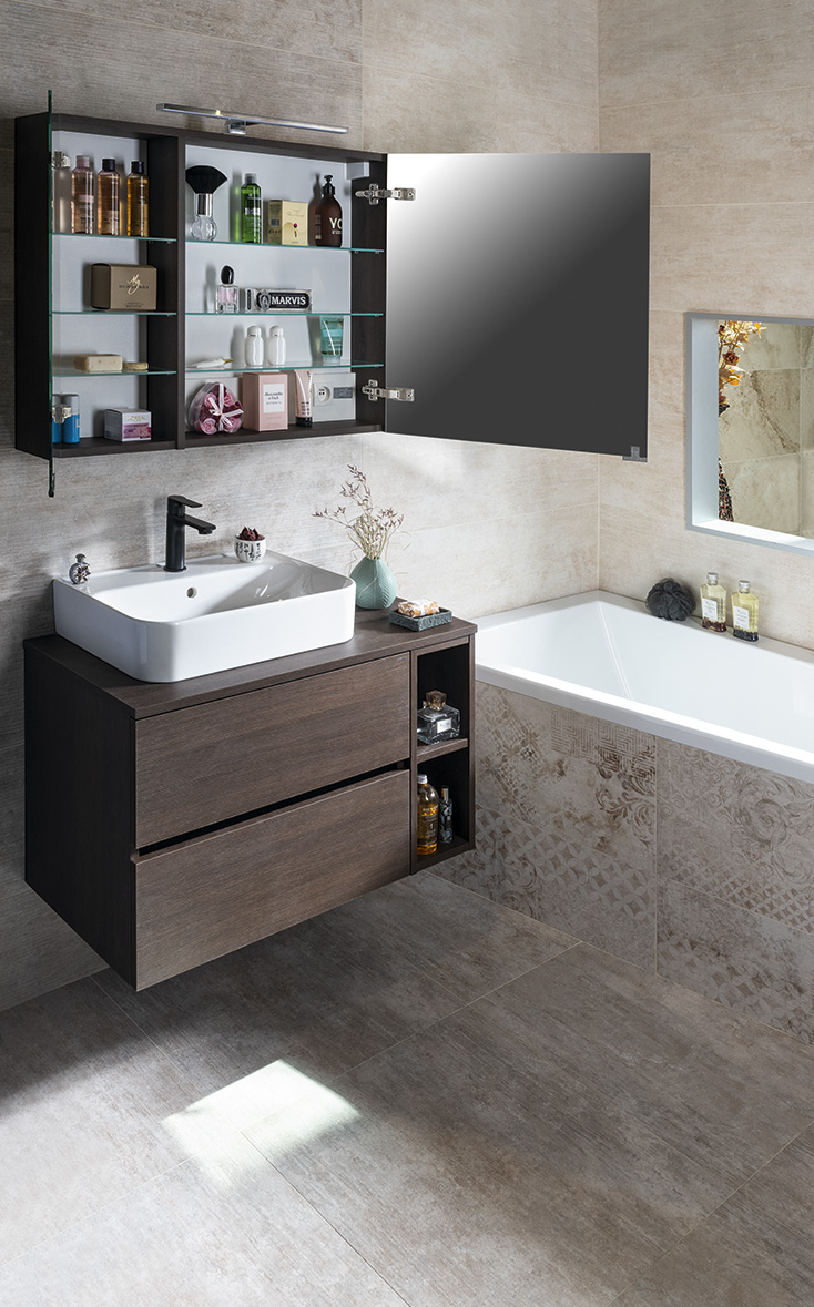 MIRRÓ galerka s LED osvětlením, 90x70x16cm, borovice rustik MC090-0016