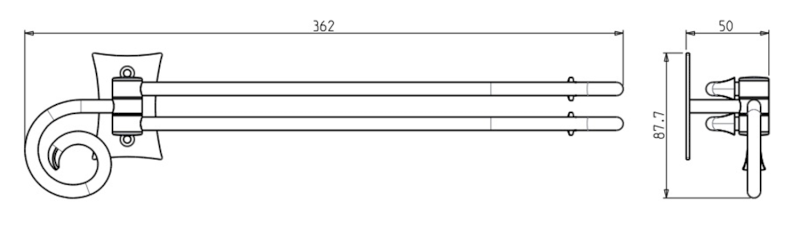 REBECCA dvojitý držák ručníků otočný 300mm, černá CC021