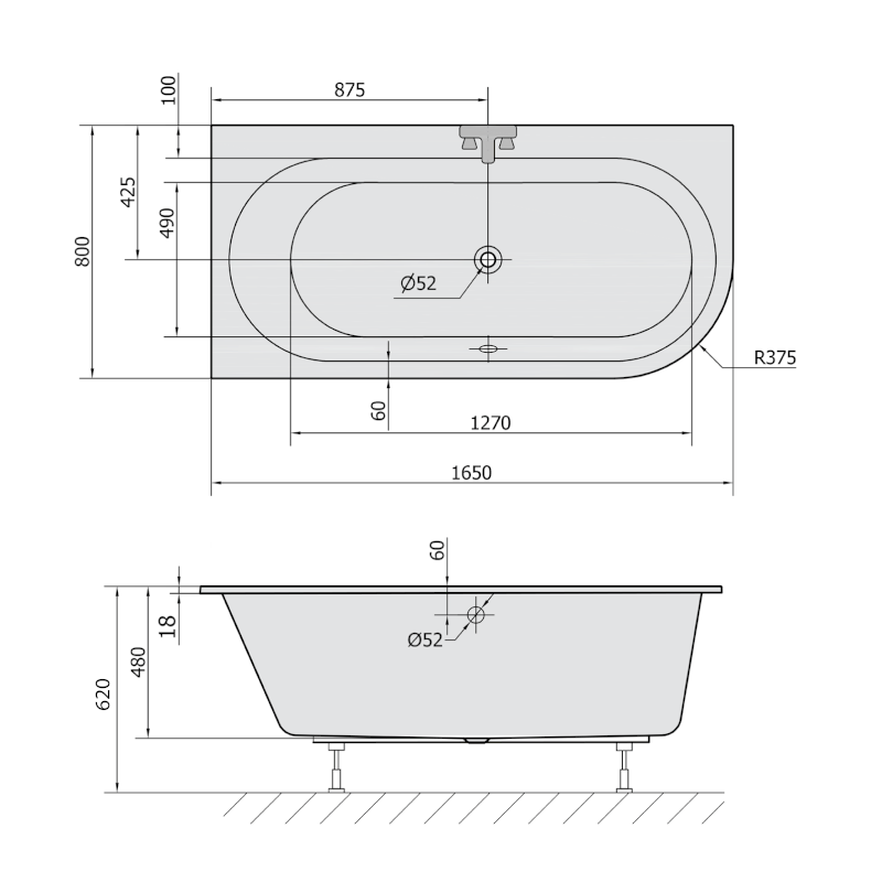 ASTRA L SLIM asymetrická vana 165x80x48cm, bílá 33611S