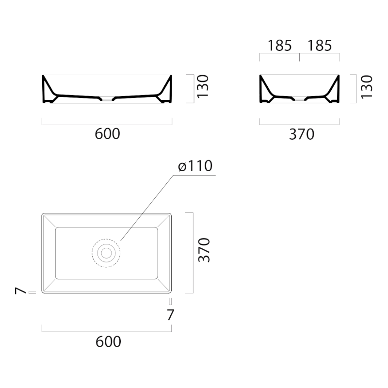 KUBE X keramické umyvadlo na desku, 60x37cm, černá mat 945326
