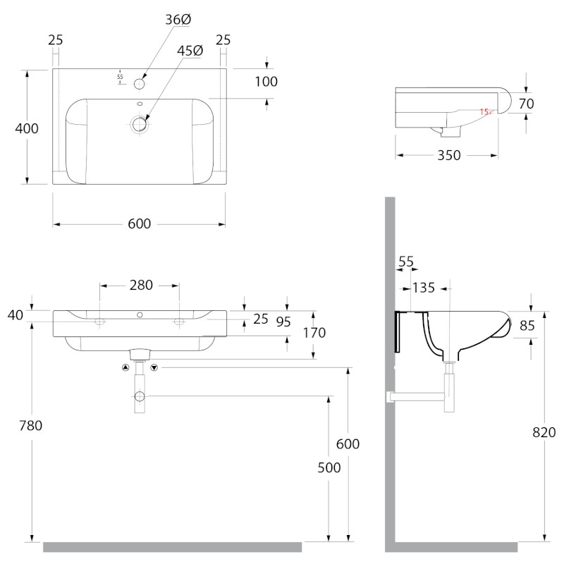 INKA keramické umyvadlo polozápustné, 60x40cm, černá mat 341131