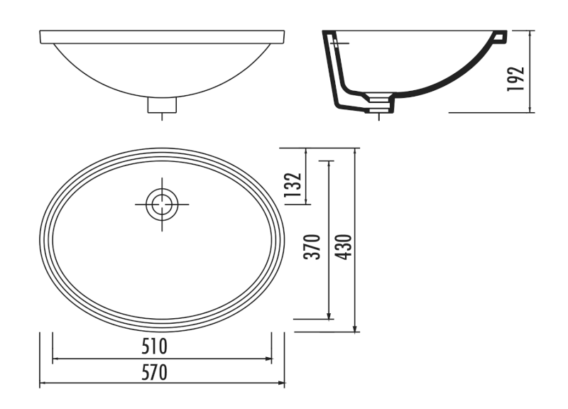 Keramické umyvadlo pod desku, 57x43cm, bílá TP216