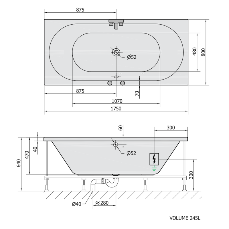 VIVA B hydromasážní vana, 175x80x47cm, Highline Hydro, chrom 88119.5010