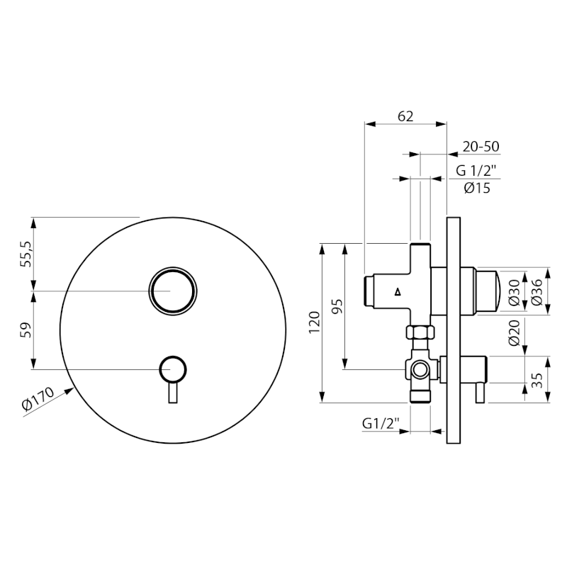 TEMPOR samouzavírací podomítkový sprchový ventil s regulací teploty, chrom 937.141.1