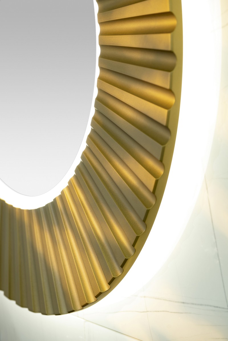 PRIDE STRIP kulaté zrcadlo s LED osvětlením v rámu ø 75cm, zlato PD750