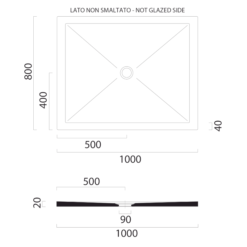 Keramická sprchová vanička, obdélník 100x80x2cm, černá mat 46100826