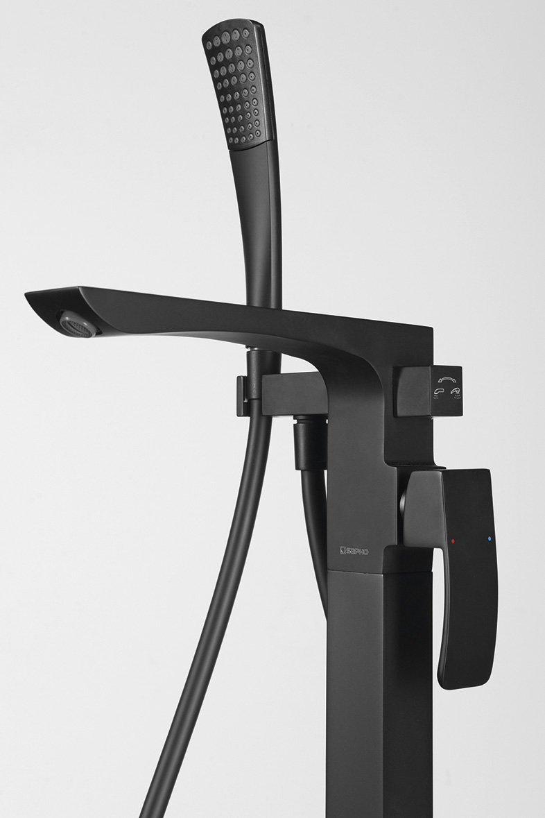 GINKO vanová baterie s připojením do podlahy, černá mat 1101-21B