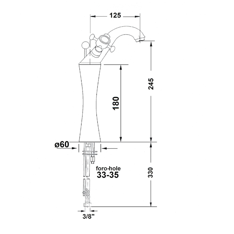 ANTEA stojánková umyvadlová baterie vysoká s výpustí, výška 245mm, nikl 3178L
