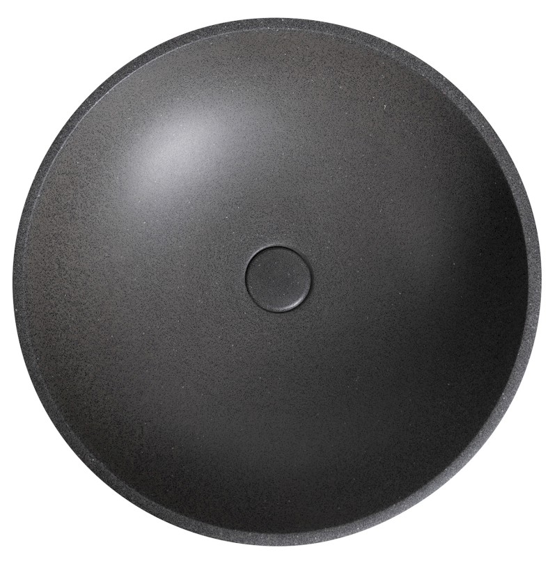 TURF betonové umyvadlo na desku, včetně výpusti, Ø 44cm, černý granit AR436