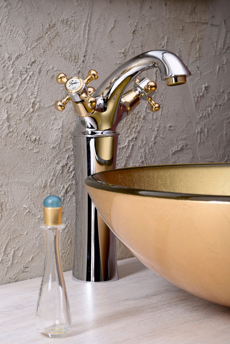 ANTEA stojánková umyvadlová baterie vysoká s výpustí, výška 245mm, chrom/zlato 3172L