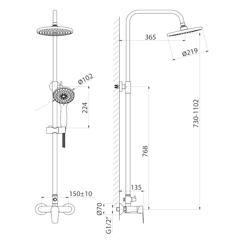 LOTTA sprchový sloup s pákovou baterií, chrom LT690