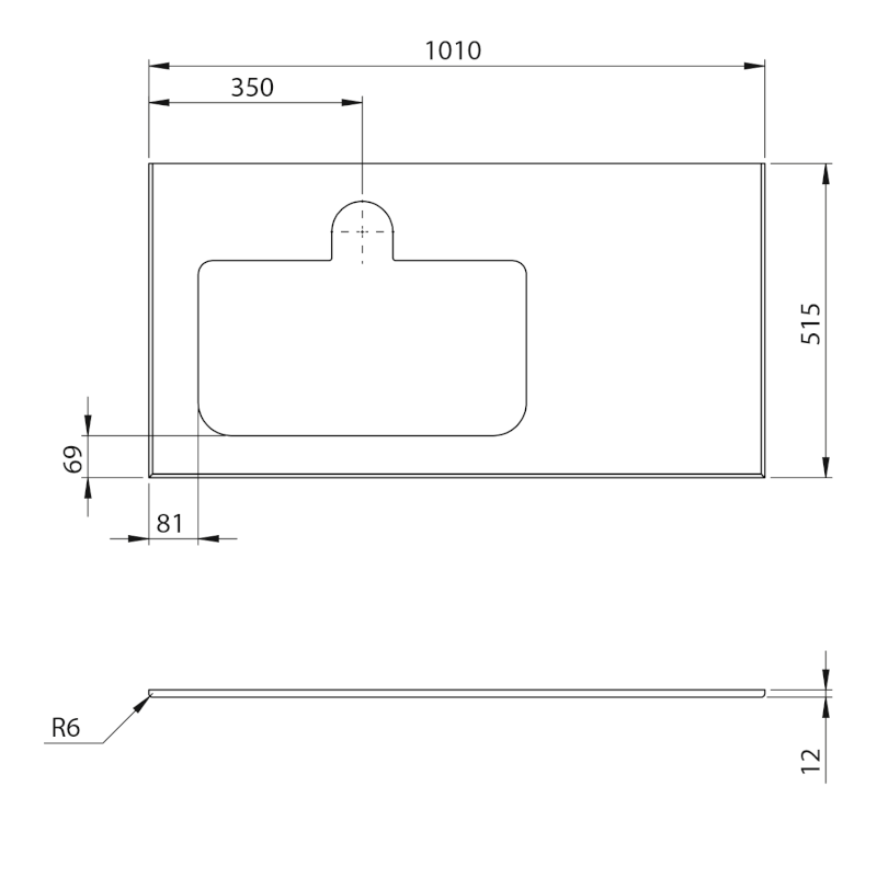 BRAHEA deska rockstone s otvorem 101x51,5cm (70+30cm), levá, bílá mat BL101-0101-L-70