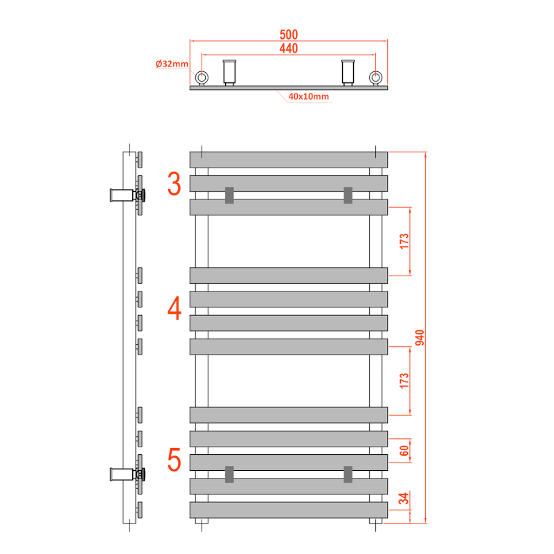 JALOUSI otopné těleso 500x940mm, bílá 1801-10