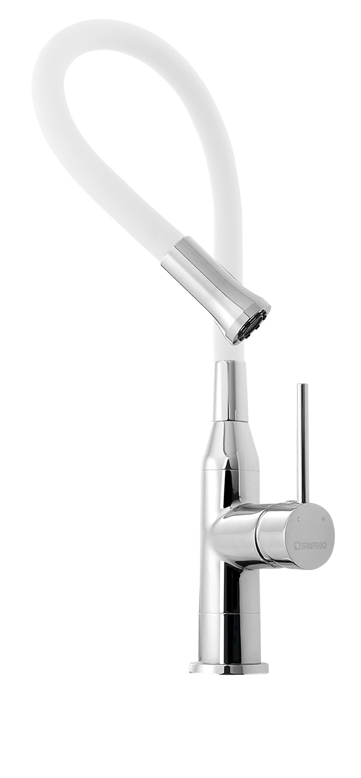 SILI stojánková dřezová baterie, flexibilní ramínko, bílá/chrom SR481