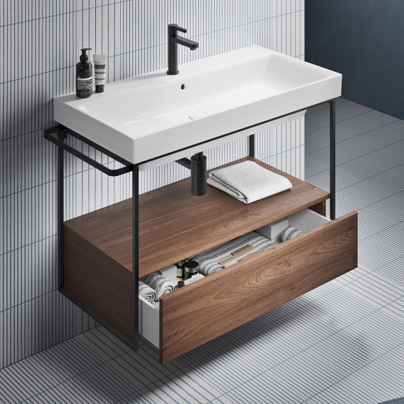 NUBES/NORM konstrukce pod umyvadlo 80x50cm, černá mat/ořech MSAN80N