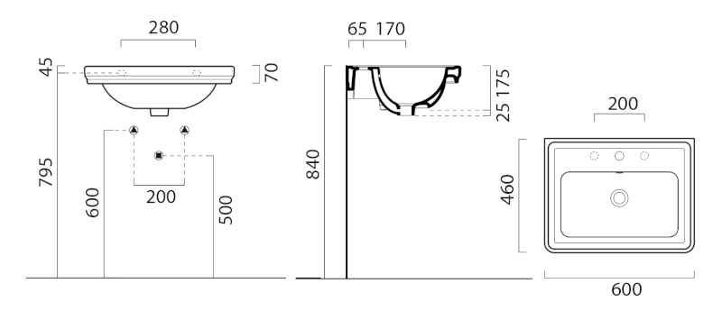 CLASSIC keramické umyvadlo 60x46cm, bez otvoru, bílá ExtraGlaze 8731011
