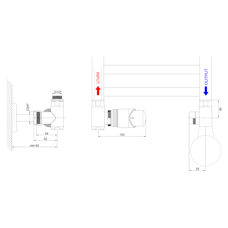 WICHER ECK COMBI připojovací sada termostatická rohová, černá mat 600.321.6