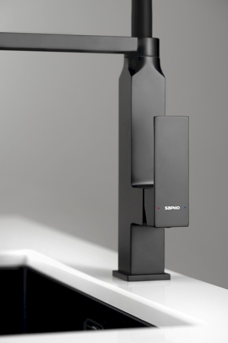 MAYA stojánková dřezová baterie se sprškou, černá mat MA780B