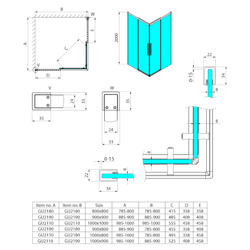 LUXOR sprchové dveře pro rohový vstup 900mm, čiré sklo GU2190CH