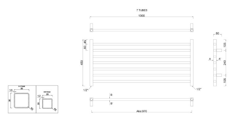 METRO otopné těleso 1000x450 mm, chrom 0411-10